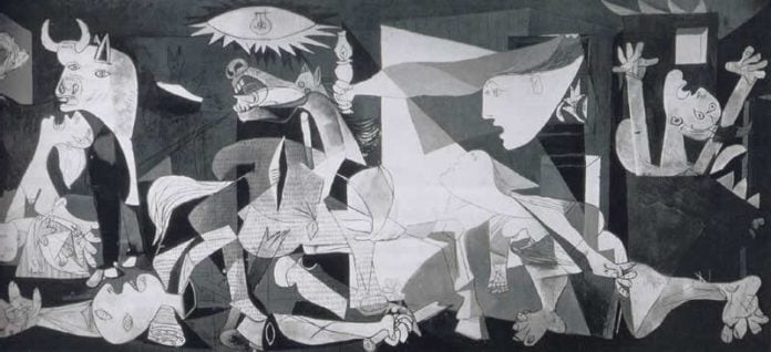 Pablo Picasso, Guernica, 1937. Olio su tela, 354x782 cm. Madrid, Museo d'Arte Moderna, Reina Sofia