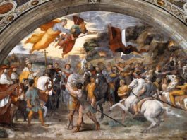 Incontro tra Leone il Grande e Attila, affresco, 1514, Stanza di Eliodoro, Palazzi Pontifici, Vaticano