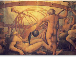 Storia di Urano e Crono - La mutilazione di Urano da parte di Crono (XVI secolo), Giorgio Vasari, Palazzo Vecchio, Firenze.