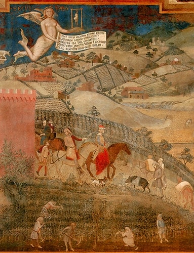 Ambrogio Lorenzetti, affresco, Effetti del Buon Governo in città e in campagna., particolare