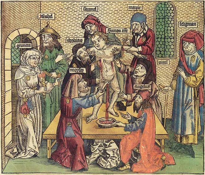 Simone da Trento - xilografia da Hrtmann Schedel, Cronaca di San Simone da Trento, 1493