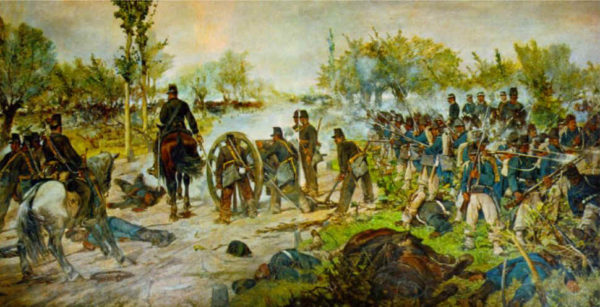 Giovanni Fattori, Il quadrato di Villafranca (o La battaglia di Custoza), 1876-80, 297x546 cm. Roma , Galleria Nazionale d'Arte Moderna