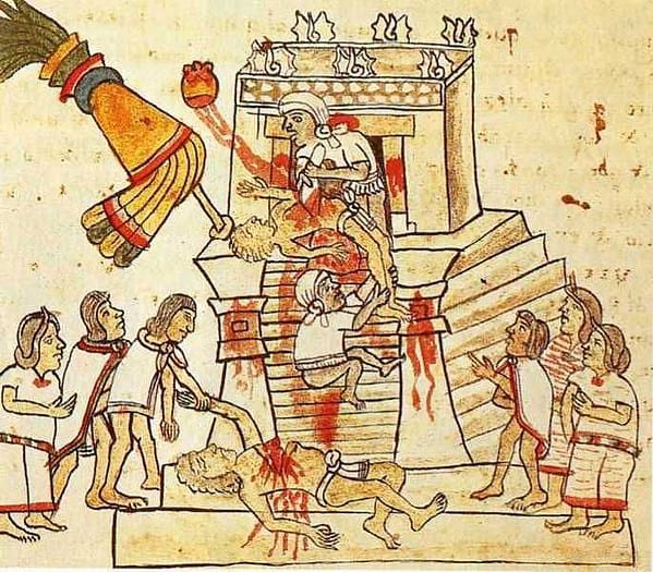 Sacrificio umano, 1550 [dal Codice Magliabechiano, Biblioteca Nazionale Centrale, Firenze]