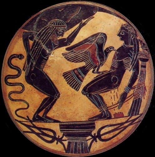 La punizione di Atlante e di Prometeo. Coppa in ceramica, VI secolo a.C. (Roma, Vaticano, Museo Etrusco)