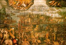 Giorgio Vasari, la battaglia di Lepanto, 1572-73 [Sala Reale del Vaticano, Roma]