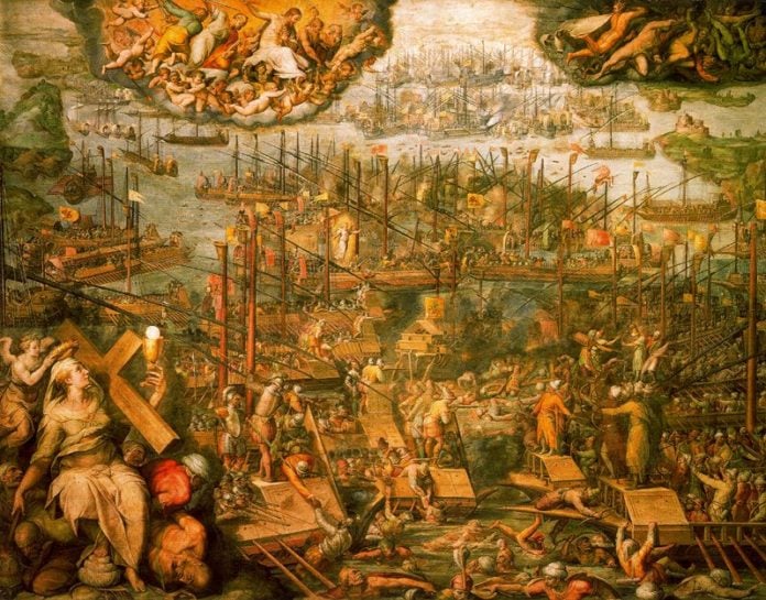 Giorgio Vasari, la battaglia di Lepanto, 1572-73 [Sala Reale del Vaticano, Roma]
