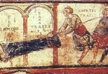 Iscrizione di San Clemente, particolare di un affresco della fine del secolo XI nella Basilica sotterranea di San Clemente a Roma