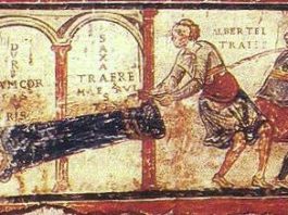 Iscrizione di San Clemente, particolare di un affresco della fine del secolo XI nella Basilica sotterranea di San Clemente a Roma