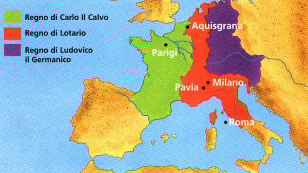 Gli effetti della spartizione dell'impero carolingio in seguito al Trattato di Verdun.