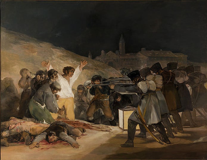 Francisco Goya, Il 3 maggio 1808: fucilazioni sul monte Pio, olio su tela 266x345 cm, 1814, Madrid, Museo del Prado