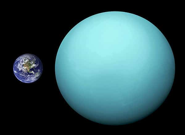 Le dimensioni di Urano comparate con quelle della Terra.