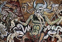 Il Giudizio finale, particolare del diavolo, mosaico del XIII secolo, attribuito a Coppo di Marcovaldo. Firenze, Battistero