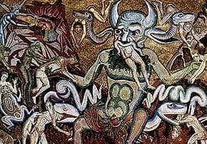 Il Giudizio finale, particolare del diavolo, mosaico del XIII secolo, attribuito a Coppo di Marcovaldo. Firenze, Battistero