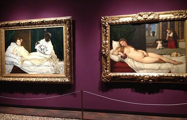 confronto Olympia di Manet e Venere di Urbino di Tiziano