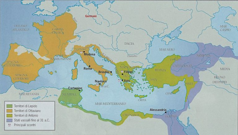 La guerra civile del 44-31 a.C. Ottaviano contro Antonio
