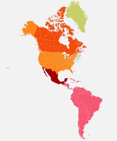 Continente delle Americhe del Nord e del Sud