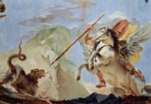 Bellerofonte a cavallo di Pegaso uccide la Chimera