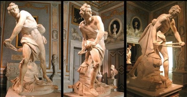 Gian Lorenzo Bernini, David che scaglia il sasso, 1623-1624, marmo, h.170 cm. Roma, Galleria Borghese