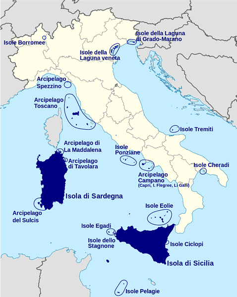 cartina italia fisica: gli arcipelaghi italiani
