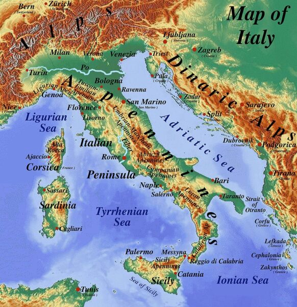 Cartina fisica Italia: le catene montuose